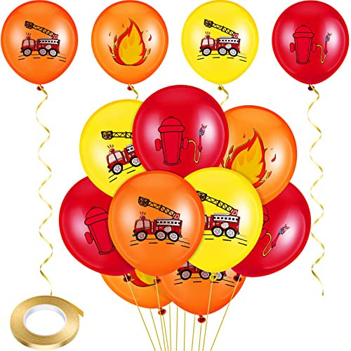 24 Stück Feuerwehr Luftballons Feuerwehrauto Ballon Feuerwehrauto Geburtstag Party Ballons Rot Gelb und Orange Latex Ballons für Baby Shower Rettung Thema Feuerwehrmann Party Zubehör