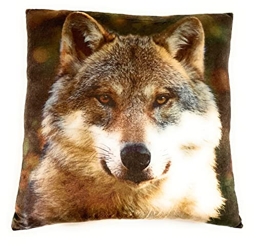 Onwomania Husky Wolf Hund Plüsch Kissen für Sofa oder Bett als Deko, Dekoration oder Kuschelkissen 35x35 cm