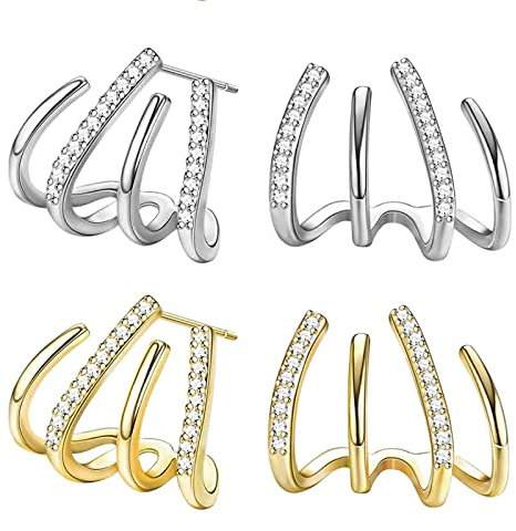 Ohrstecker mit Silbernadel – Vier Krallen für Damen, Ohrringe mit Krallen, 14 Karat vergoldet, einfache Manschetten mit Orec Piercing für Frauen Mädchen