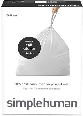 simplehuman Extra starke Müllbeutel mit Kordelzug, 50% PCR-Gehalt, 50% PCR-Inhalt, 50 Stück