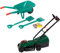 klein Theo - Kit da giardinaggio Bosch con carriola 4 pezzi e tosaerba Rotak Bosch con suono e luce