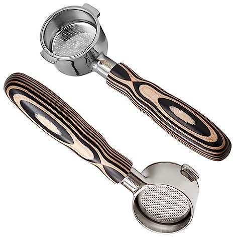 IKAPE 51MM Espresso Bottomless Portafilter, 2 Ears Coffee Bottomless Portafilter with Filter Basket Made in Natural Wood, Compatible with Delonghi ECP3420, EC155, BCO430, EC260 Coffee Machine
