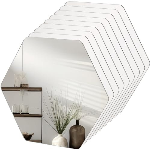Belle Vous (9 Pezzi) Specchi Decorativi Esagonali - 20,5 x 18 cm - Specchio Senza Cornice per Soggiorno, Camera da Letto e Ingresso - Ideale per Progetti Artistici e Fai da Te