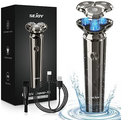 Elektrischer Rasierapparat für das Gesicht,3D wiederaufladbarer rotierender Rasierer,IPX7 wasserdicht,Anti-Pinch Magnetischer Rasierkopf,Ergonomischer Griff Einfache Benutzung,Geschenk Heim Reisen