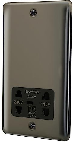 Albert Austin Shaver Socket Suitable for Shavers Perfect Soft Corners Sleek Finish Easy to Install Screws High Electrical Conductivity Overload Safety Protection Dual Voltage PGM 33728 Black Nickel