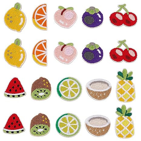 arricraft 60 Stück Obst-Aufnäher Zum Aufbügeln, Aufnäher Aus Polyester Mit Sommerfruchtmotiv, Bestickt, Selbstklebend, Wassermelone, Zitrone, Ananas, Formen Für Kleidung, DIY-Zubehör