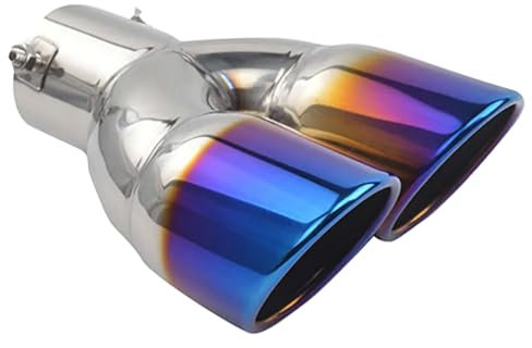 MOCNT Verdicktes Auto Auspuff Endrohr Edelstahl Auspuffblende Endrohr Schalldämpfer Auspuffrohr Universell Auspuffspitze Doppelendrohr Dual Auspuffendrohr Gerade Blau 63mm