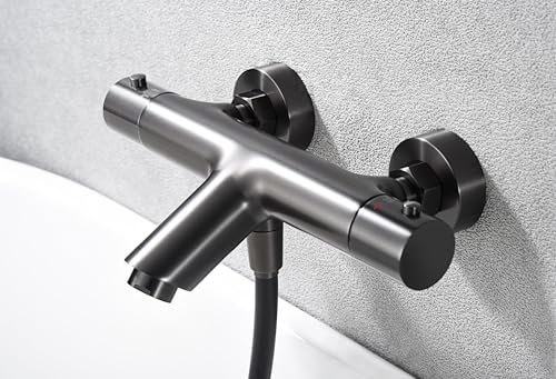 MICE BTM039-4BGM Ensemble de robinet thermostatique de douche et baignoire Kit de salle de bain en laiton avec bec Noir Gun Metal