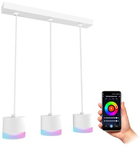 SSC-LUXon VORA Pendelleuchte 3-flammig weiß kompatibel mit Alexa, Siri & Google - Hängelampe Esstisch mit Smart GX53 LEDs RGB+W