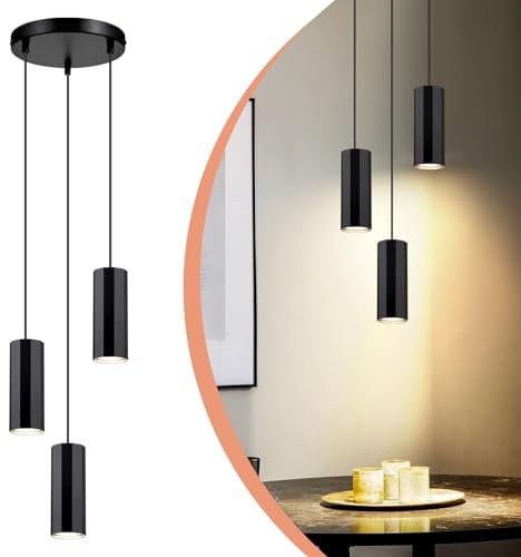 Glitzerlife Hängeleuchte Esstisch Schwarz 3 Flammig - Hängelampe GU10 Pendelleuchte Vintage Esszimmerlampe Hänged Metall pendellamp Industrial für Innen Esszimmer Küche Schlafzimmer