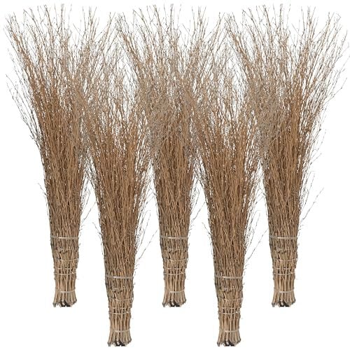 Agrarflora Bambusbesen Spar Set - Stallbesen aus Bambusreisig - Reisigbesen mit Kunststoff-Stielaufnahme - Strauchbesen, Hexenbesen, Reiserbesen - Kehrbesen für Haus & Garten - 5 Stück