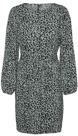 Vero Moda Damen Langarm Kleid VMMerve kurzes Damenkleid mit Leopard-Muster
