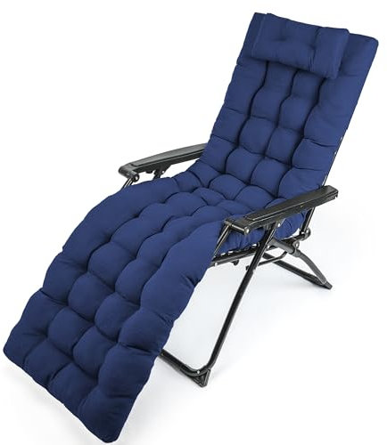 Cojín para Tumbona Acolchada de Exterior 180x55cm con Almohada Reposacabeza - Colchoneta para Tumbonas de Jardín, Terraza, Balcón y Playa