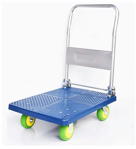 Plattformwagen, Metallgriff, Flacher Handwagen mit 4 Rädern, Flachbettwagen, Traglast 660 lbs, Flachbettwagen, tragbarer Plattform-Handwagen
