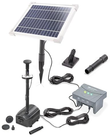 esotec Solar LED Teichpumpe mit Filter 6/230 für außen | SET Sprinklerpumpe 230/h | LiFePo4 Akku | Erdspieß Solarmodul 6W | Solarbrunnen für Gartenteich | Wasserpiel Springbrunnenpumpe | 101935