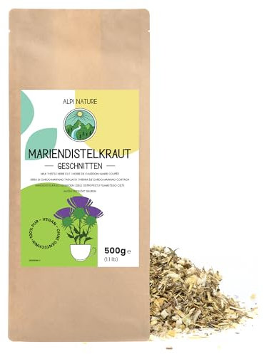 Alpi Nature Cardo Mariano Infusión 500g, Hierba de Cardo Mariano Seca y Cortada, Té de Hojas Sueltas