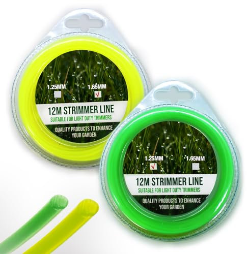 Navoys 2 Pack Strimmer Line, 1.65mm & 1.25mm in Diameter | 24m Trimmer Line Length | Luminous Yellow & Green Strimming Line