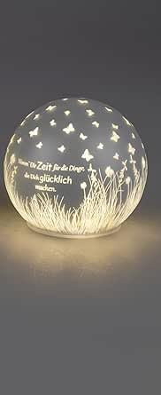 formano Frühlingsdekoration 1 Stück Deko-Kugel Licht 12cm mit Spruch und Timer-silber- Spruch: Nimm Dir Zeit...