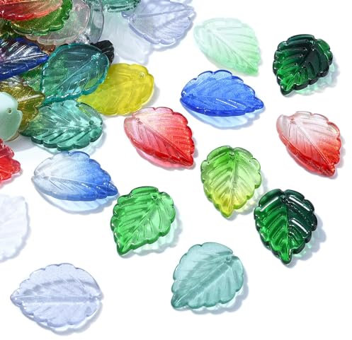 UR URLIFEHALL Lot de 100 perles en verre tchèque en forme de feuilles colorées pour la fabrication de bijoux, de boucles d'oreilles, de porte-clés