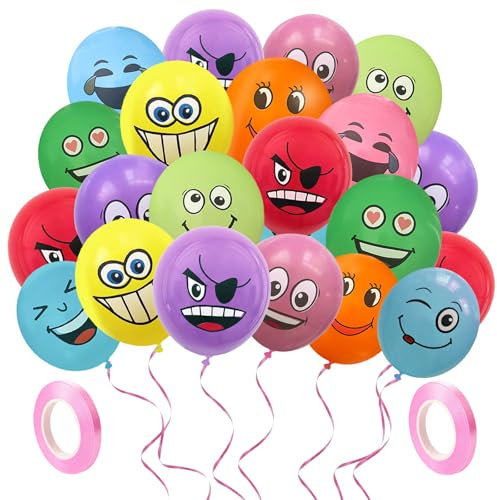 NVGVUP Emoji-Latex-Luftballons für Kinder, 30,5 cm, lustige Luftballons mit 2 Bändern, für Kinder, Mädchen, Jungen, Geburtstagsparty, Dekoration, Zubehör, 100 Stück