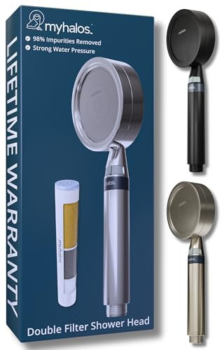 MyHalos® Handheld Filtered Shower Head with Handheld Handle - High Pressure Shower Heads with Filter to Reduce Chlorine & Soften Water - Easy to Install Detachable Filtered Shower Head for Hard Water