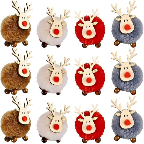12 Stück Weihnachtsanhänger Rentier – Handgefertigter Weihnachtsbaumschmuck aus Filz & Holz – Baumschmuck Weihnachten, Anhänger Weihnachten, Christbaumschmuck, Weihnachtsbaum Deko