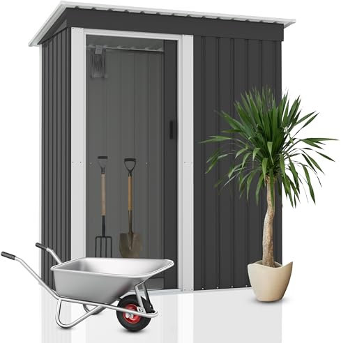 2mGoods S Robustes Gartenhaus aus Metall, ca. T86 B162 H186 cm, 1,48 m³ Stauraum, extra Kantenschutz, stabile Schiebetüre, luftig und trockenes Innenklima, Geräteschuppen, Gartenhütte, Gerätehaus