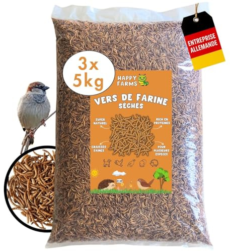 HappyFarms Getrocknete Mehlwürmer – 15kg Hochwertiges Naturfutter für Wildvögel, Reptilien & Igel