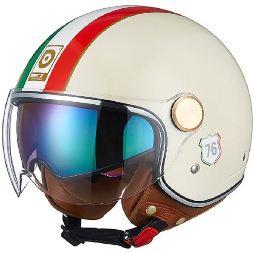 Vintage Jet Helm Doppelvisier, Motorrad-Halbhelm, 3/4 Offener Motorradhel mit Transparenter Sonnenschirm, ECE-geprüft Vespa-Jet-Helm für Männer und Frauen, Motorrad-Sturzhelm