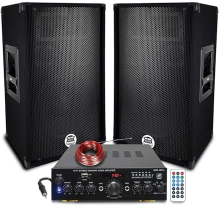 Pack Sono DJ 800W Enceintes Bass Reflex 3 Voies 10 2x400W - Amplificteur 100W USB MP3 SD Bluetooth,PC, ENTRÉES MICROS Câbles