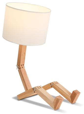 Kreative Roboter Tischlampe Holz,Flexibel formverstellbare Nachttischlampe mit Kabel,Einzigartige Schreibtischlampe Kinder für Wohnzimmer,Schreibtisch Kinderzimmer,E27 Fassung,Lustige Geschenke