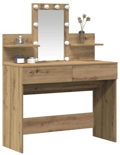 vidaXL Schminktisch Artisan-Eiche 100 x 40 x 130 cm Holzwerkstoff | Richtig viel Platz, um alles ordentlich zu halten, Eingebaute Lichter machen das Schminken einfacher, Modernes Aussehen,
