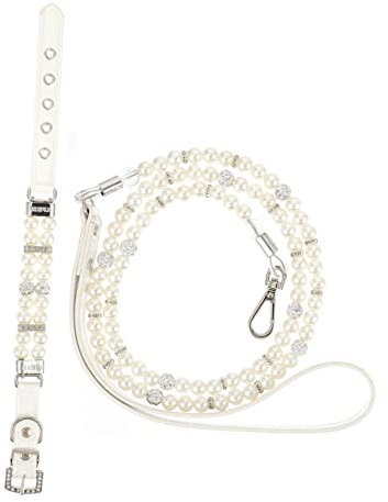 JUMPLAWN 2stücke Hundehalsband Mit Perlen Und Leine Verstellbar Für Outdoor-aktivitäten Geeignet Für Kleine Und Mittelgroße Hunde Für Feste Und Besondere Anlässe Elegantes Design