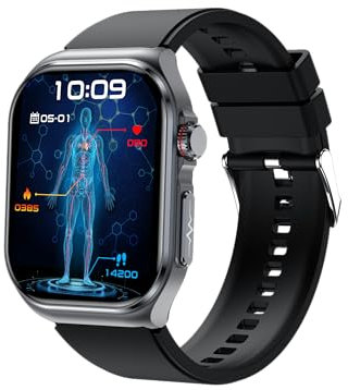 HIDAMELSmart Watch ECG/HRV/IMC, Batteria da 70 Giorni, 2.04βAmoled Chiamate Bluetooth Orologio Salute con Monitoraggio Pressione Sanguigna/Temperatura Corporea/Orologio Fitness per Android & iOS
