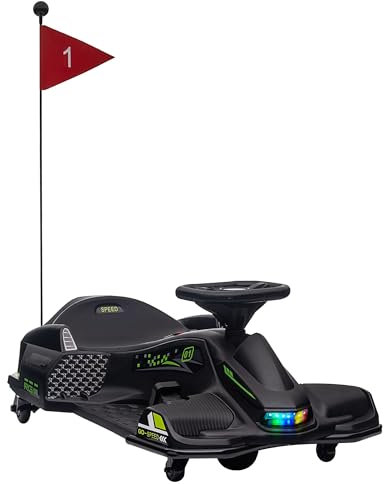 HOMCOM Kinder Elektro Gokart 12 V 3-8km/h Drift Kart mit Driftmodus, Langsamem Start, Go Kart mit Lichtern Musik, Sicherheitsgurt Kinderfahrzeug für 8-12 Jahre Kinder Schwarz
