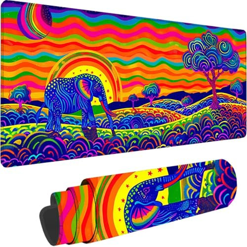 Gaming Mauspad Lila Mauspad XXL 600 x 400 x 3 mm Mousepad Groß Elefant, Schreibtischunterlage Design Vernähte Kanten, Wetterfest Anti Rutsch Mousepad Gaming Zubehör für Home Zimmer Deko, Geschenk R-Z