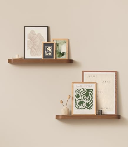 Kazai.® Wandregal-Set 'Toke' | 2 Hängeregale in Echtholz-Veneer | Schwebendes Holzregal als Bilderleiste, Fotoleiste, Wanddeko und Ablage für Bad, Wohnzimmer, Küche, Schlafzimmer | Walnuss