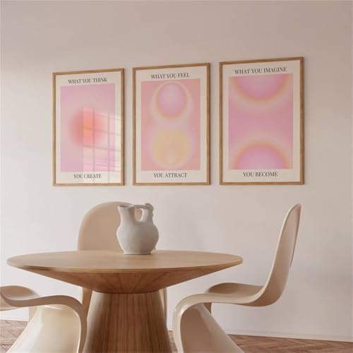 AQCQDQ 3er Rosa Poster Set, Rosa Aura Bilder Zimmer Deko, Poster Aesthetic, Leinwand Bilder Set, Wandposter für Wohnzimmer, Schlafzimmer Dekoration, Ohne Rahmen (50 * 70 cm)