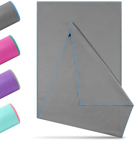Novent Yoga Handtuch rutschfest 185x65cm | Mikrofaser Yogatuch mit Antirutsch-Noppen | Hygienische Yogamatten-Auflage für Hot Yoga, Studio & Fitness | Waschbar, Saugstark (Dunkelgrau)