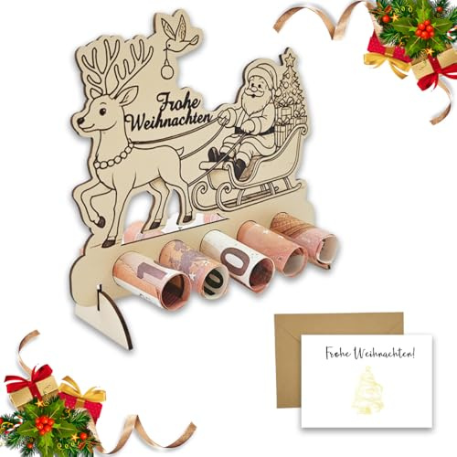 Holz Geldgeschenk Weihnachten Deko Set, Umschlag Und Weihnachtskarte Geldgeschenk, Schlitten Geldgeschenke Weihnachten Tischdeko, Für Familie, Freunde, Kollegen Oder Mehr