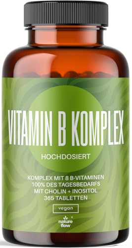 Vitamin B Komplex hochdosiert – 365 Tabletten - 100% Tagesbedarf | Mit 8 B-Vitaminen (B1, B2, B3, B5, B6, B7, B9, B12) Cholin & Myo-Inositol – vegan, produziert in Deutschland, laborgeprüft