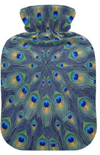 Wärmflaschen mit Pfauenfedern, Mandala, mit weichem Bezug, für Bett, Hand- und Fußwärmer, Wintergeschenk, Wärmbeutel zur Schmerzlinderung, klein
