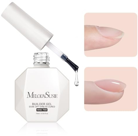MelodySusie Hema Free Clear Builder Nail Gel for Nails Thickening, Tpo Free, 0.5 Fl Oz, Soak Off UV Extension Gel, Nail Art Design Salon DIY Manicure at Home for Women