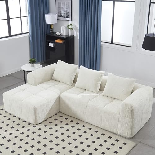 ZIDEY Modulares L-förmiges Ecksofa mit Schlaffunktion, 3-Sitzer-Sofa, Schlafsofa mit Chaiselongue&Armlehnen&3 Kissen, Sektionssofa Für Wohnzimmer & Schlafzimmer, Beige