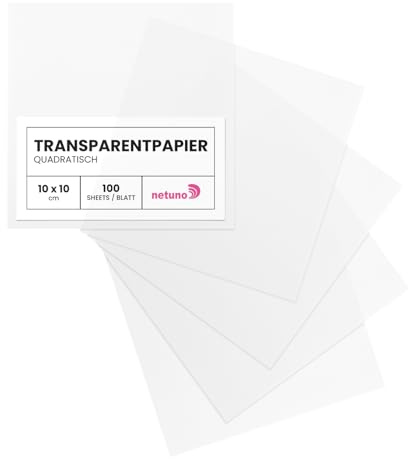 Netuno 100x Transparentpapier Weiß quadratisch 10x10 cm 135g bedruckbar | durchsichtiges Papier für Einladungen, Grußkarten & Kalligraphie zum Basteln