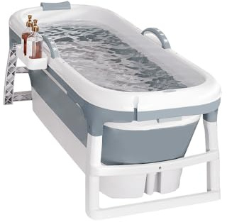 Faltbare Badewanne für Erwachsene, Fleecebad im Freien, 118 x 60 x 53 cm, tragbar, faltbar, mit Deckel und Massagerollen, Seifenkorb, für Bad und Dusche (Grau)