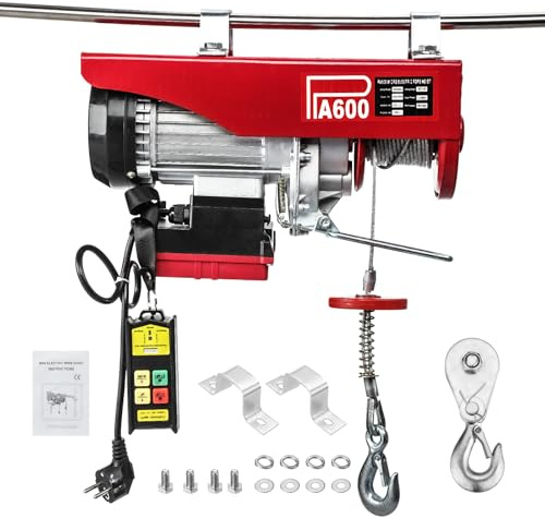230V Elektrische Seilwinde 400kg bis 800kg, Motorwinde mit 100 m kabelloser Fernbedienung, 10m/min Hubgeschwindigkeit Hebezug, Seilhebezug 12m/6m Hubhöhe, Einzel-/Doppelschlingen, Hebezeug für Garage,