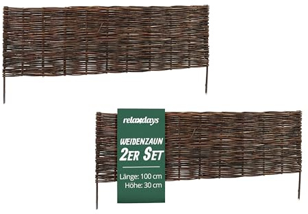 Relaxdays Beeteinfassung, Weide, 2er Set, HxB: 30 x 100 cm, braun | zum Stecken, Beet & Rasen, niedrige Beetumrandung