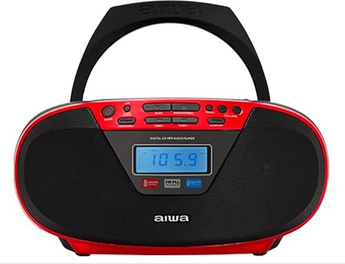 Aiwa Boombox CDT-200 (Rosso) Lettore CD MP3 Bluetooth Radio FM USB | Riproduce CD, CD-R, CD-RW e file MP3. Bluetooth per lo streaming musicale wireless.