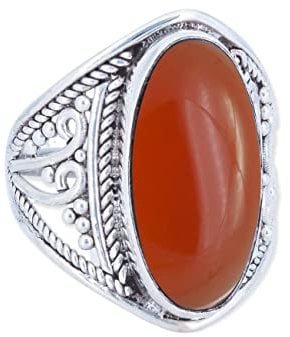 mantraroma Ring Silber 925 Damen Karneol Edelstein orange ausgefallen verspielt